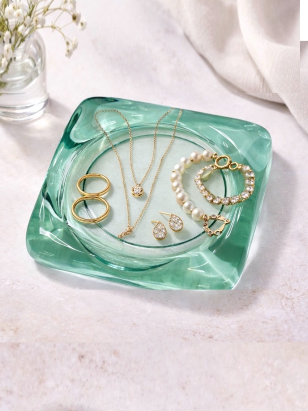 MCM‎ Recycled Art Square Candle Wine Holder Trinket Glass Tray Aqua